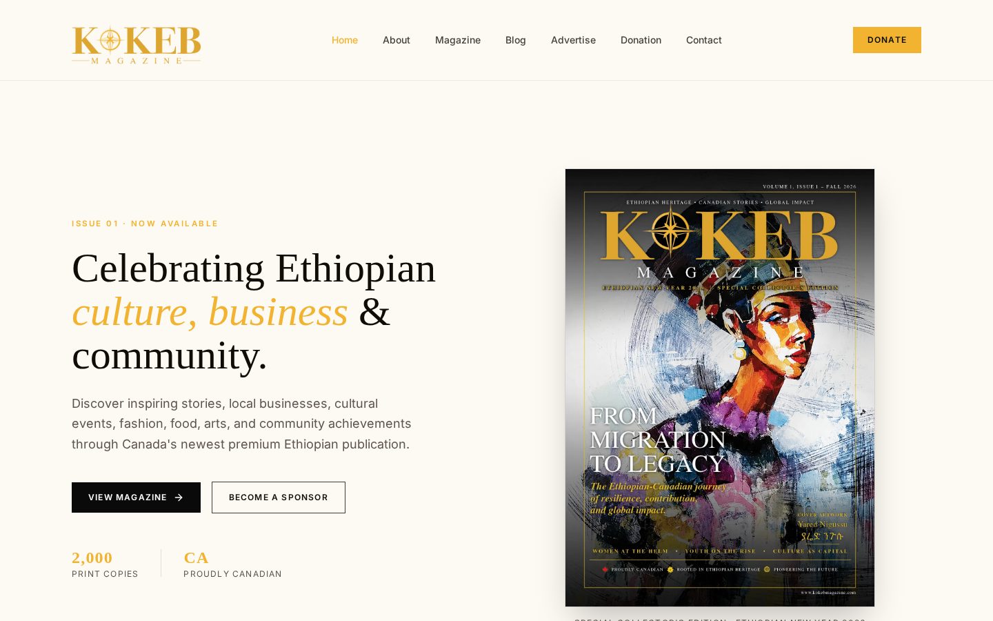 Kokeb Magazine website designed by My Business Local
