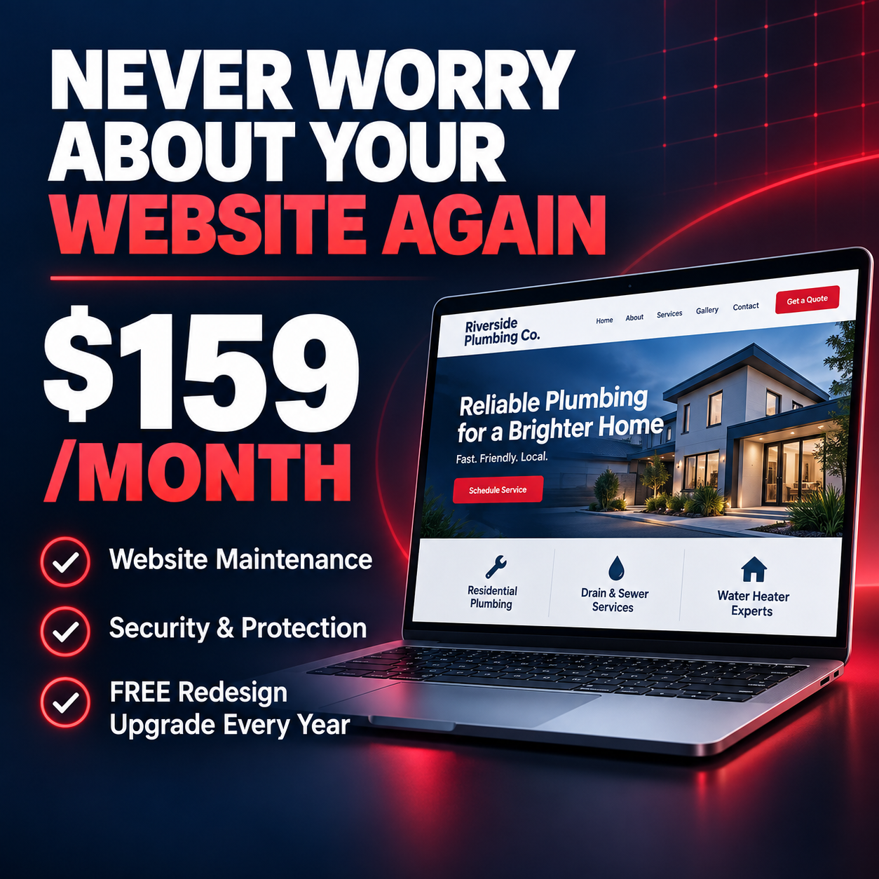 $159 a month smart website — maintenance, security and a free redesign upgrade every year